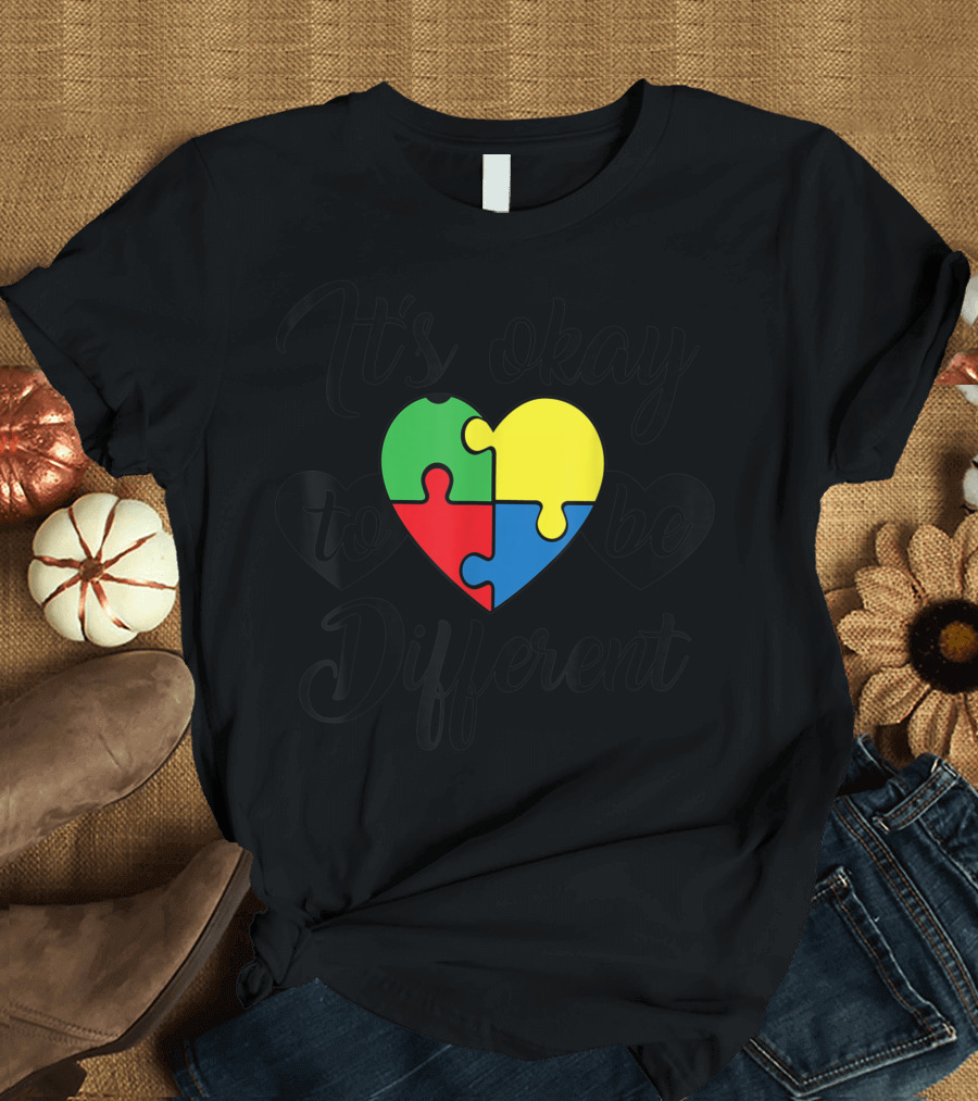 It's Okay To Be Different Heart Puzzle Autism Awareness T-Shirt