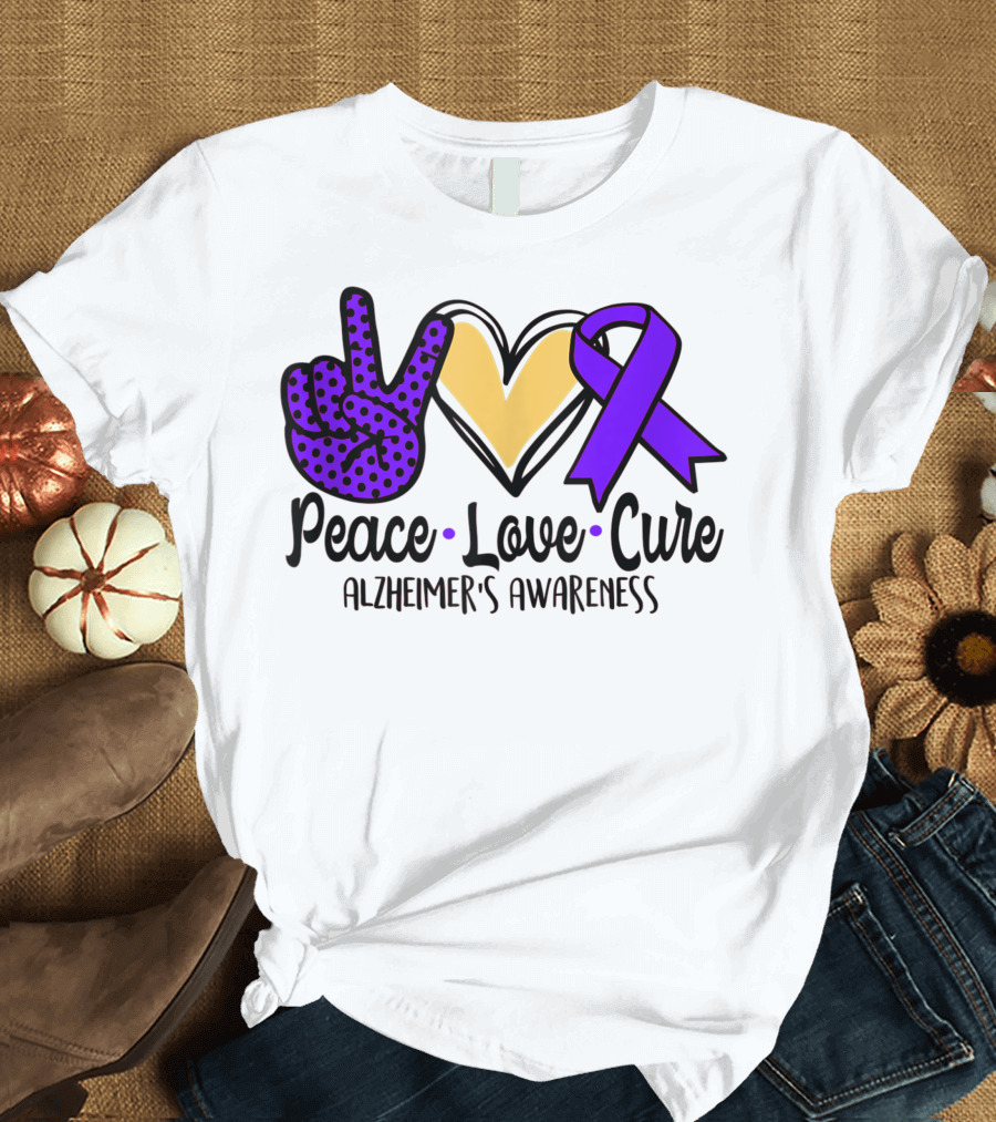 Peace Love Cure Alzheimer's Awareness Purple T-Shirt