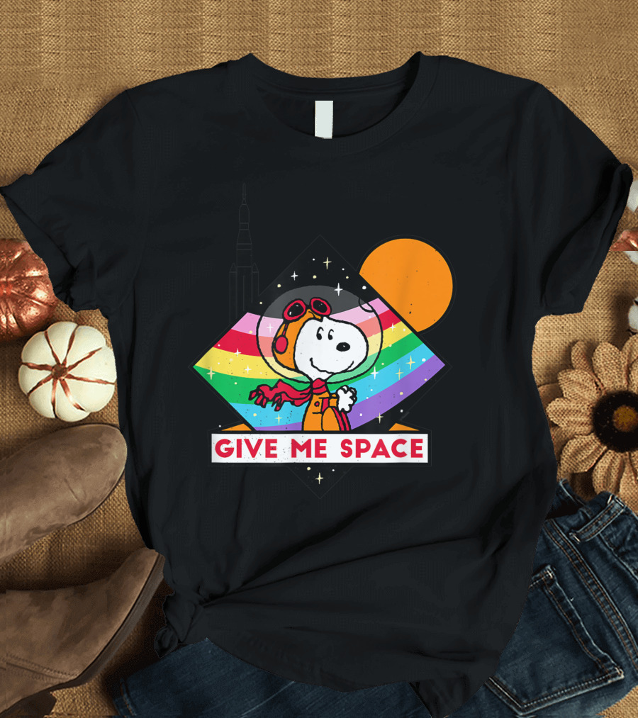 Peanuts Snoopy Astronaut Rainbow Give Me Space NASA Rocket Moon T-Shirt