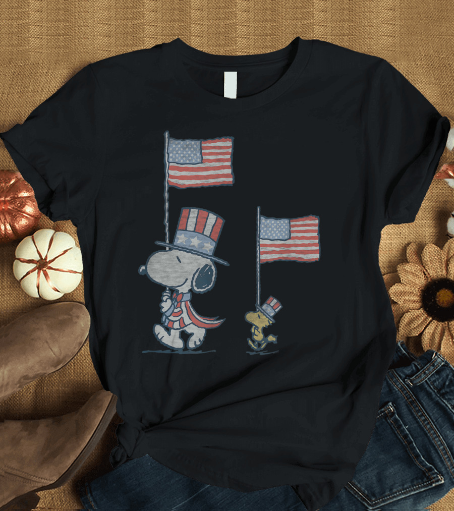 Peanuts Snoopy Woodstock American Flag Parade T-Shirt