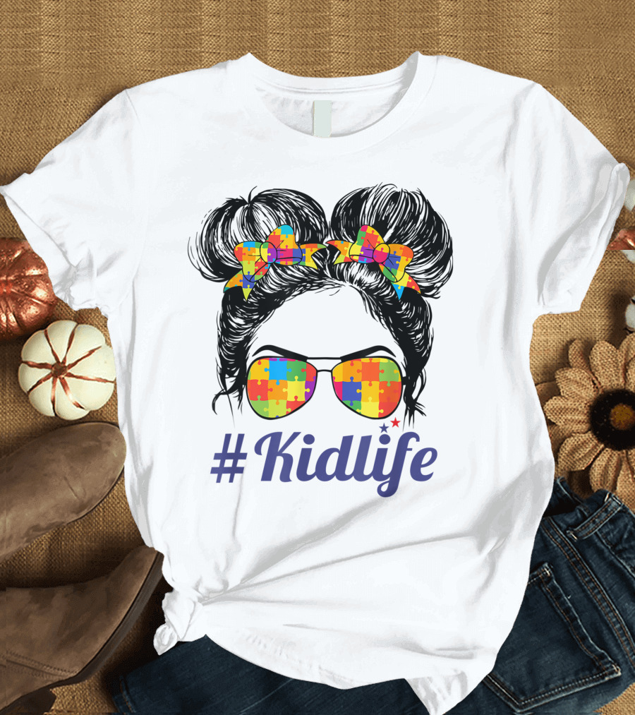 Kidlife Autistic Autism Awareness Puzzle Bow Glasses T-Shirt