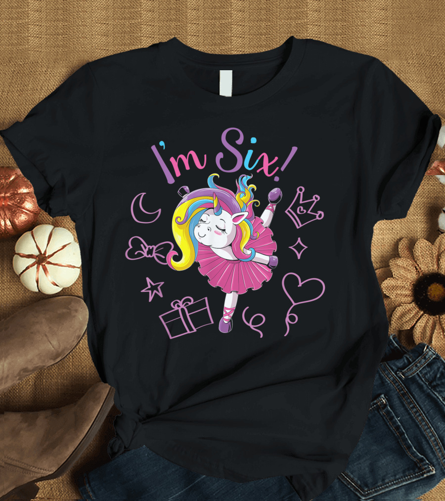 I'm Six Ballerina Unicorn Girls Birthday Party T-Shirt