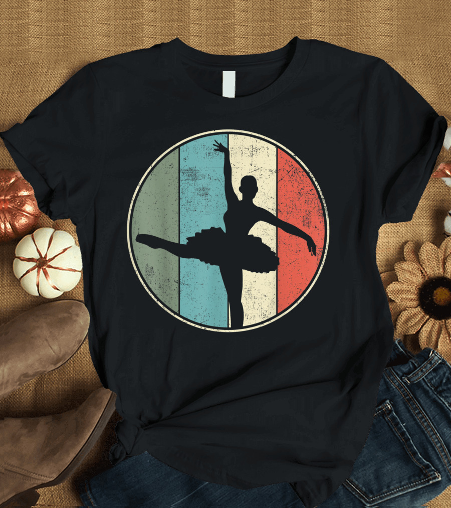 Ballet Ballerina Silhouette Vintage Stripes T-Shirt