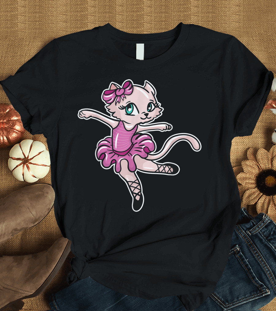 Ballet Ballerina Dancer Cat in Pink Tutu with Bow T-Shirt
