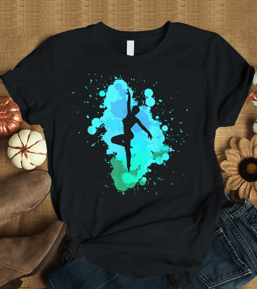 Ballet Dancer Dancing Ballerina Silhouette on Colorful Splash Background T-Shirt