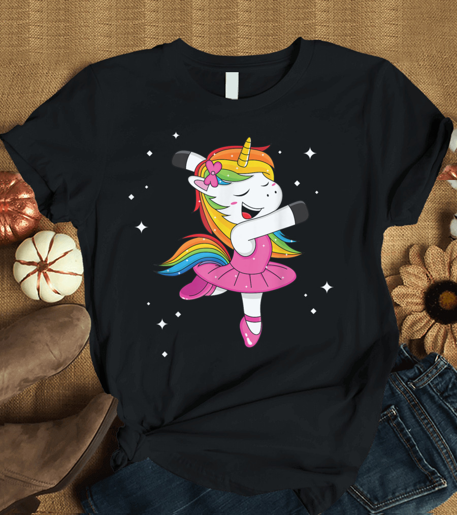 Ballet Dancer Unicorn Ballerina Girls Rainbow Dress T-Shirt