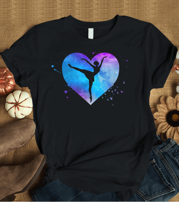 T-Shirt: Ballet Dancing Ballerina Silhouette in Watercolor Heart Girls Teens T-Shirt Ballet Dancing Ballerina Silhouette in Watercolor Heart Girls Teens T-Shirt