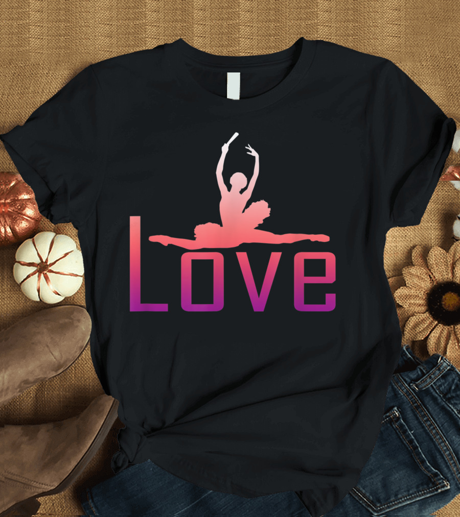 Ballet Love Ballerina Silhouette Jumping in Pink Ombre T-Shirt