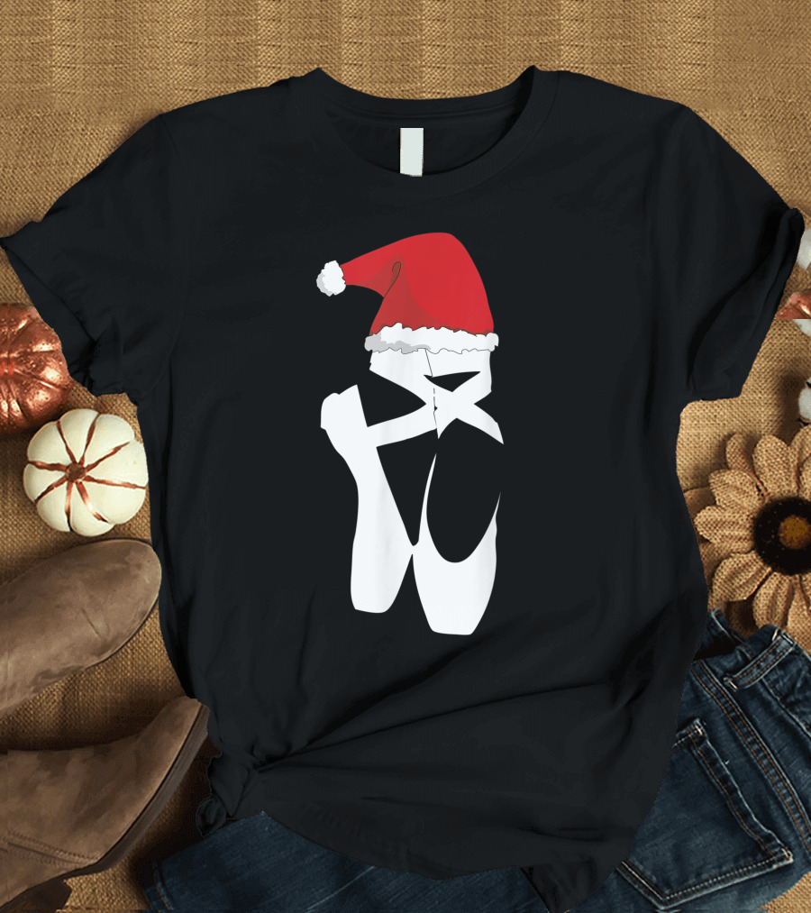 Ballet Pointe Shoe with Santa Hat Holiday Christmas T-Shirt