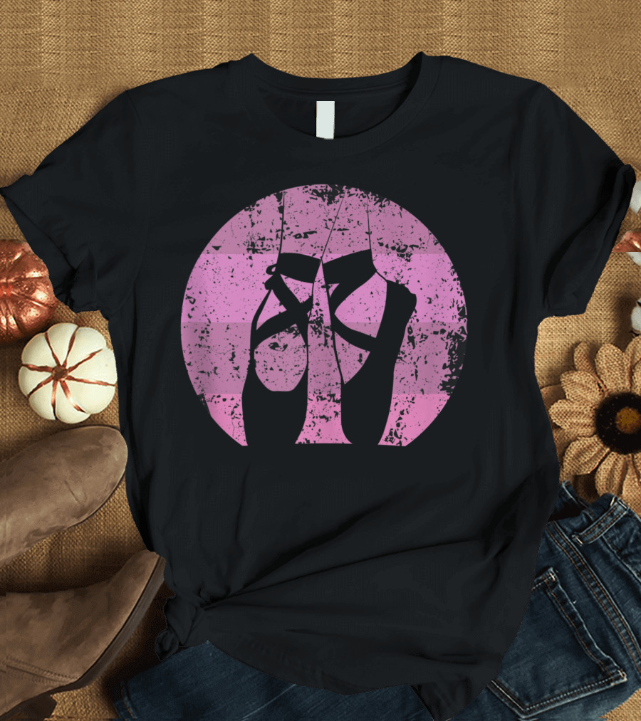 Ballet Vintage Circle Ballerina Shoes Grunge Pink Background T-Shirt