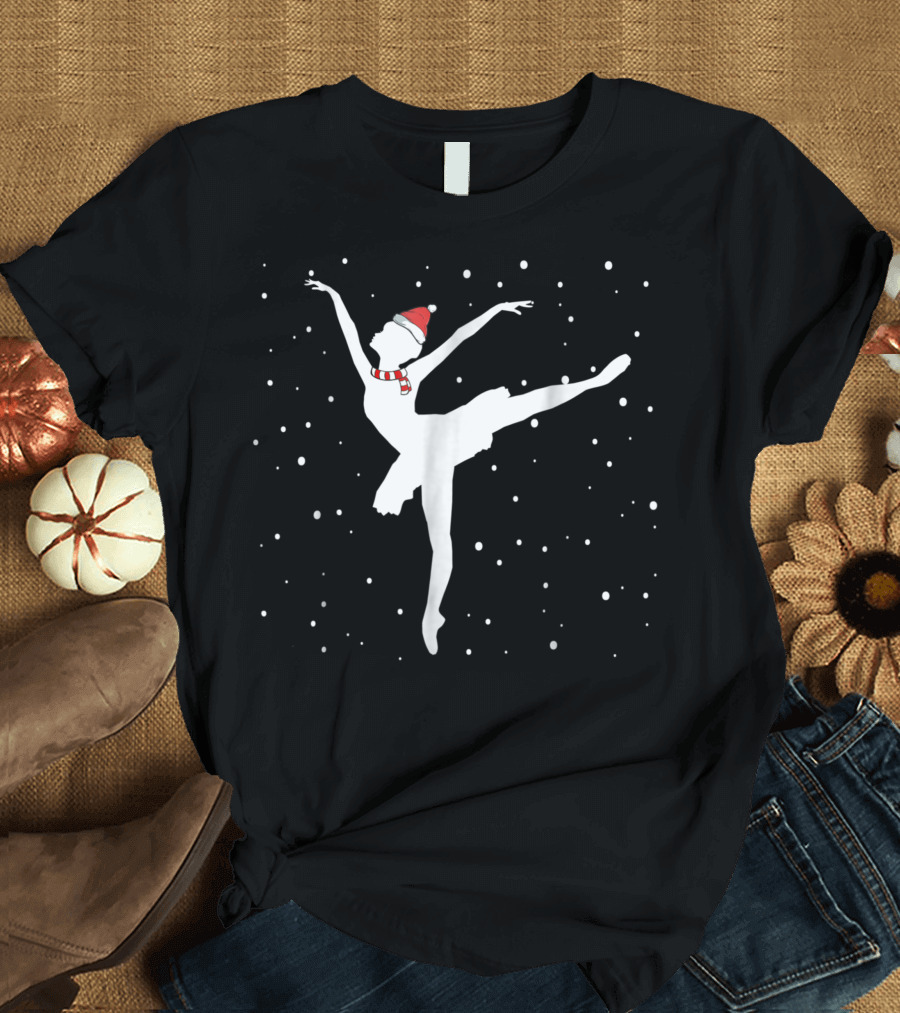Christmas Ballet Ballerina with Festive Hat and Scarf T-Shirt