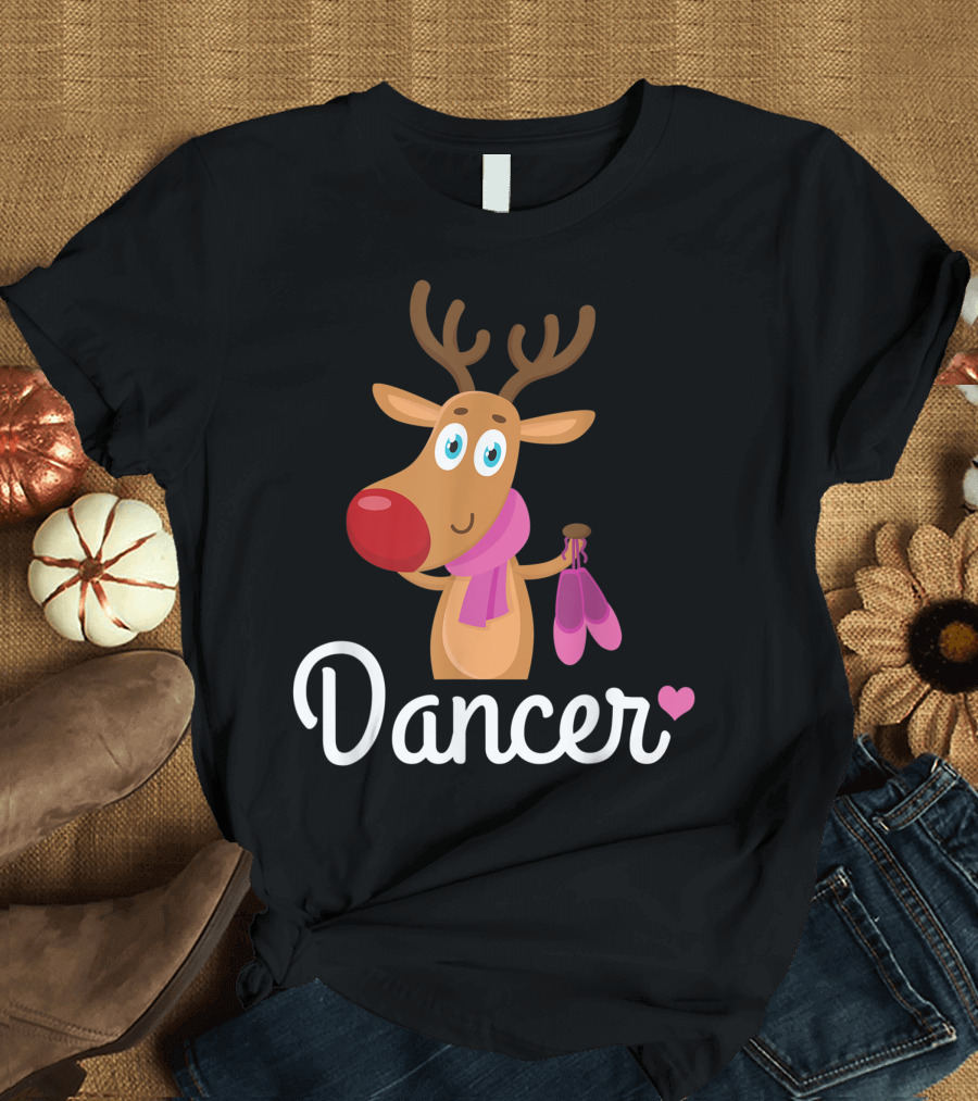 Dancer Reindeer Pink Ballet Shoes Christmas T-Shirt