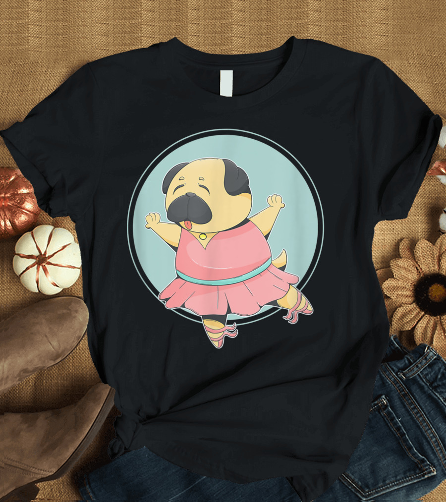 Cute Pug Ballet Dancer Ballerina For Ballet Lover with Playful Pink Tutu T-Shirt