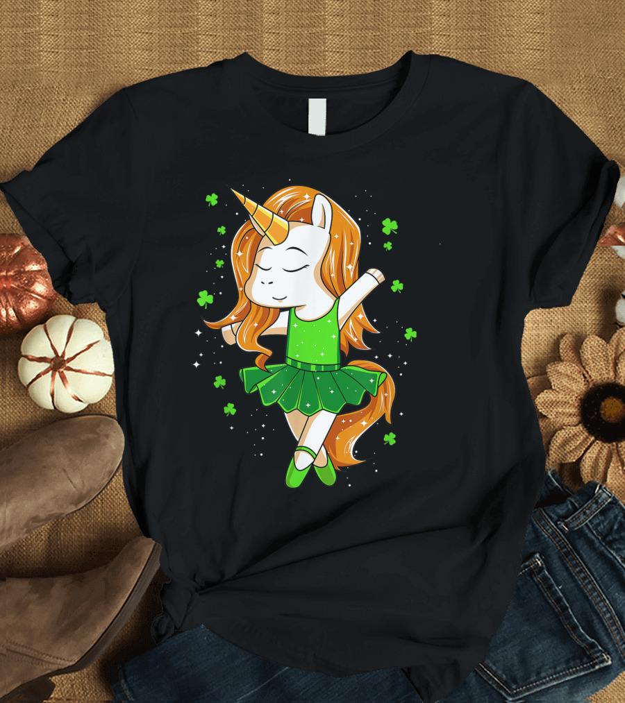 Ballerina Unicorn St Patricks Day Girls Dance T-Shirt