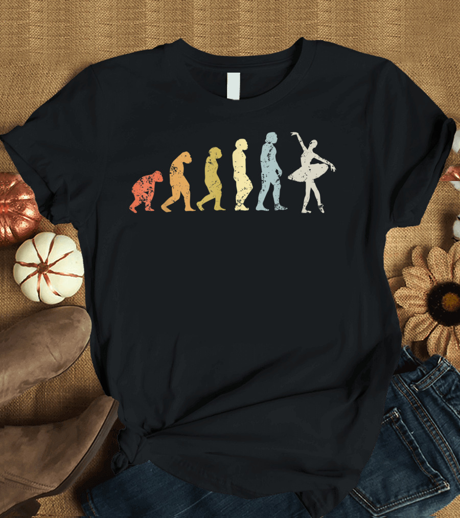 Retro Ballerina Evolution Dancing Monkey Ape Dance Ballet Progression T-Shirt