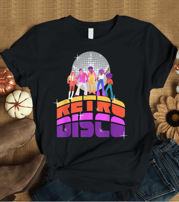 T-Shirt: Retro Disco Groovy Dance Floor with Glittering Mirrorball T-Shirt Retro Disco Groovy Dance Floor with Glittering Mirrorball T-Shirt