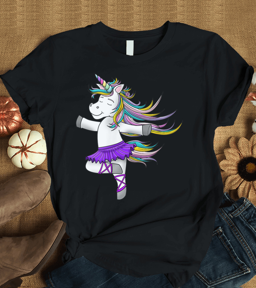 Unicorn Ballerina Ballet Dancer Kids Girls Rainbow Fantasy T-Shirt