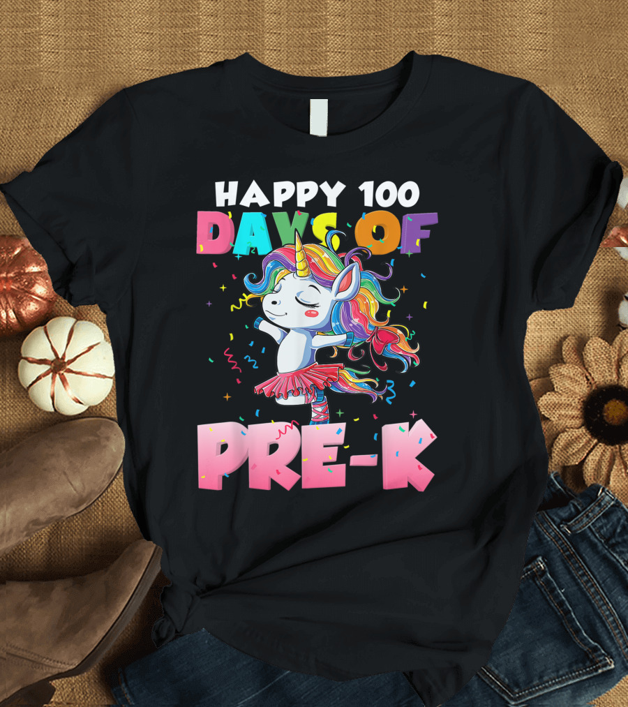 Happy 100 Days of Pre-K Unicorn Ballet Rainbow T-Shirt