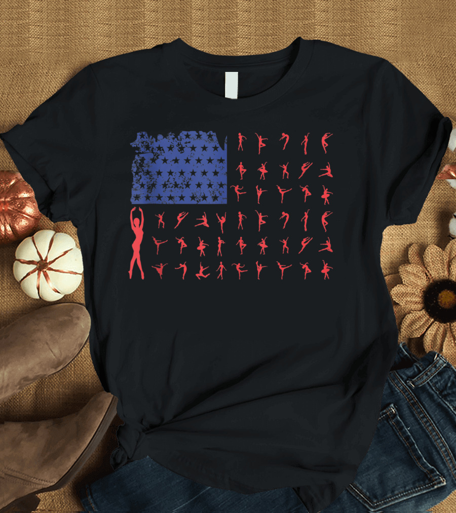 Vintage Ballet Dancer Silhouettes American Flag 4Th Of July T-Shirt