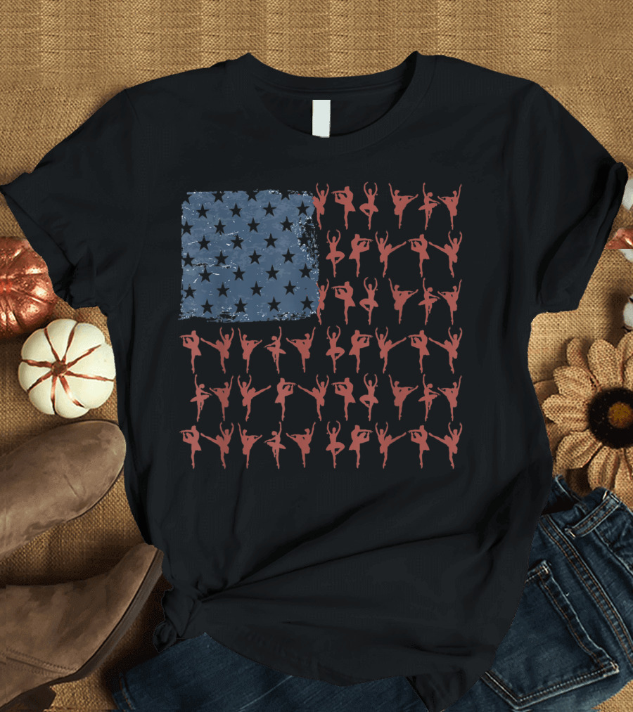 Vintage Ballet Dancer American Flag July T-Shirt