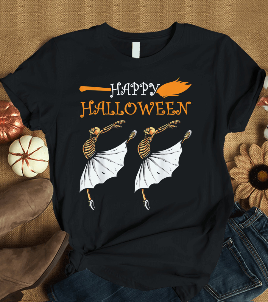 Happy Halloween Ballerina Skeleton Ballet Dancer Costume Decor T-Shirt