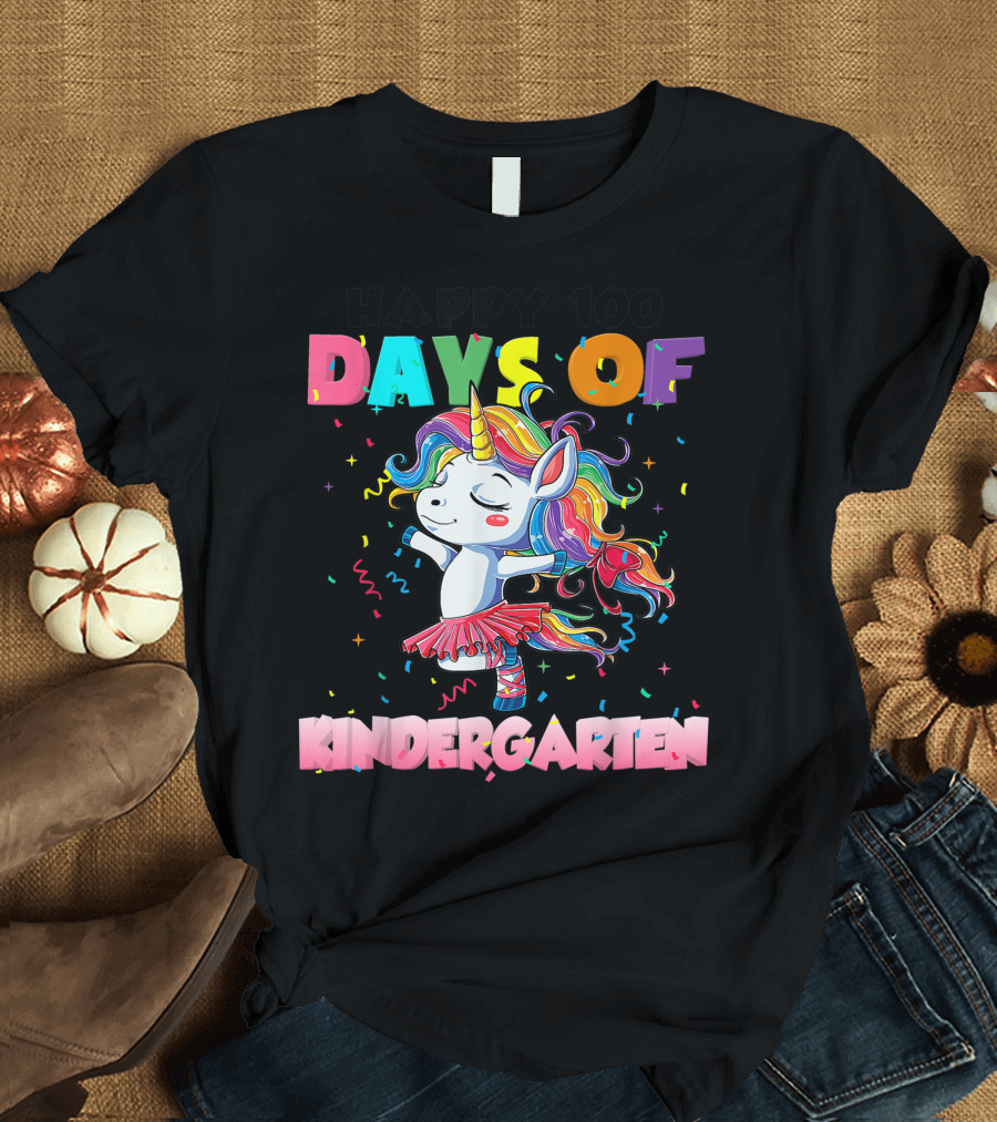 Happy 100 Days of Kindergarten Unicorn Ballerina T-Shirt
