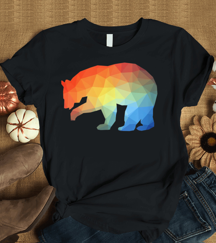 Bear Prism Wildlife Camping Lover Geometric Rainbow T-Shirt