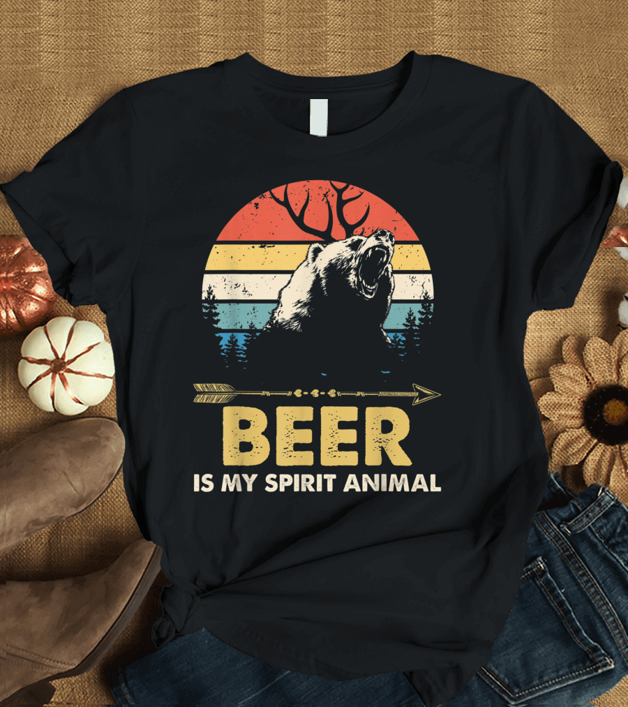 Beer Is My Spirit Animal Bear Deer Retro Style Forest Arrow T-Shirt