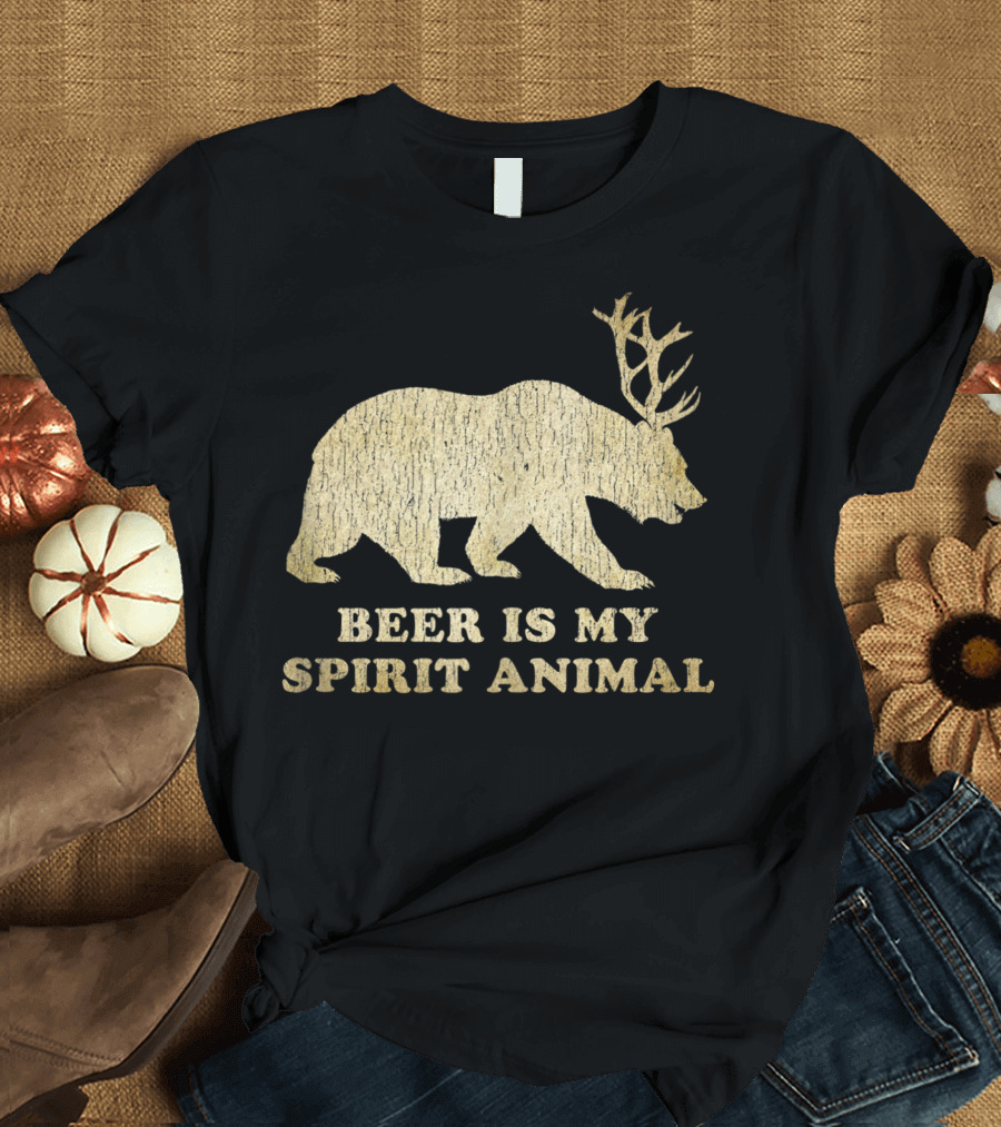 Beer Is My Spirit Animal Bear DeerBeer Antlered Bear T-Shirt