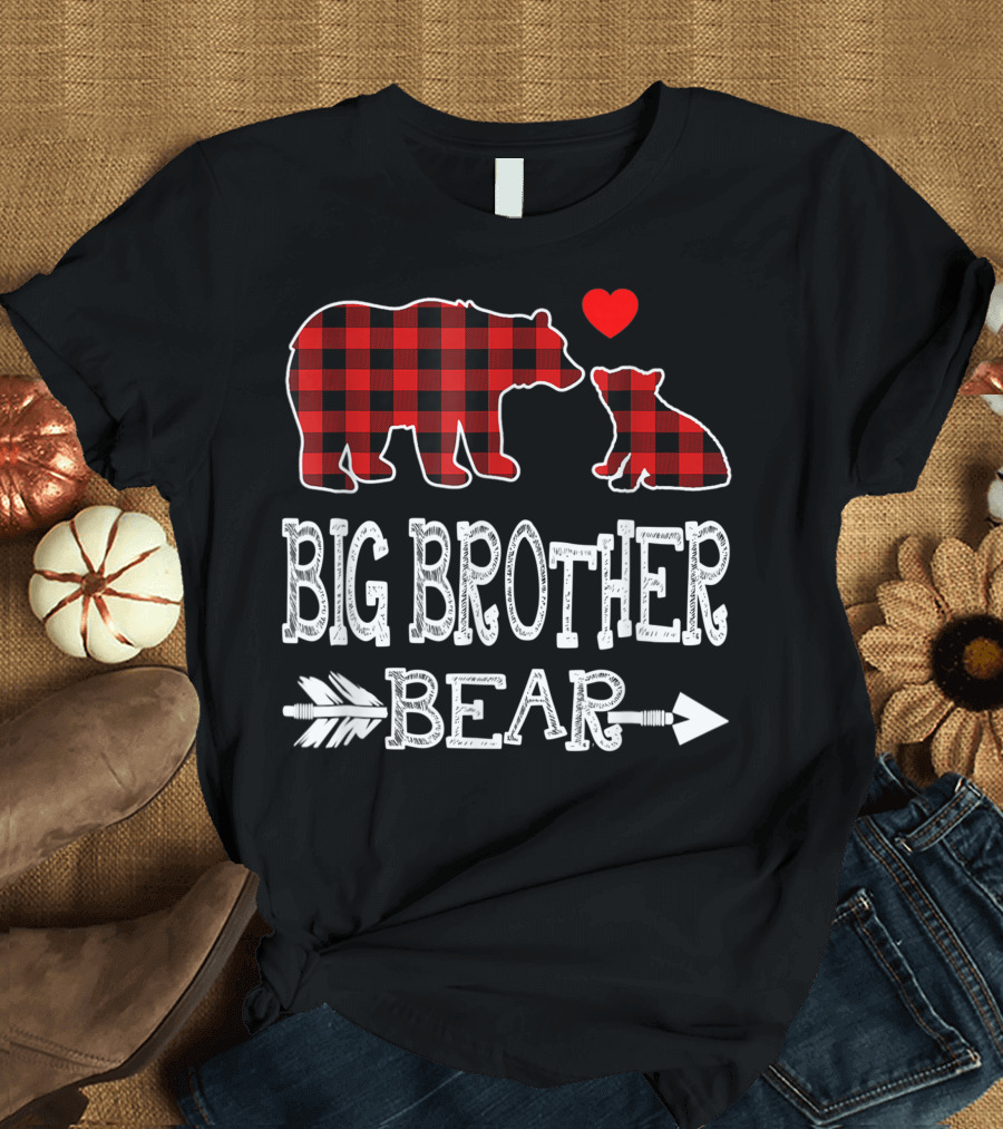 Big Brother Bear Red Plaid Buffalo Family Christmas T-Shirt