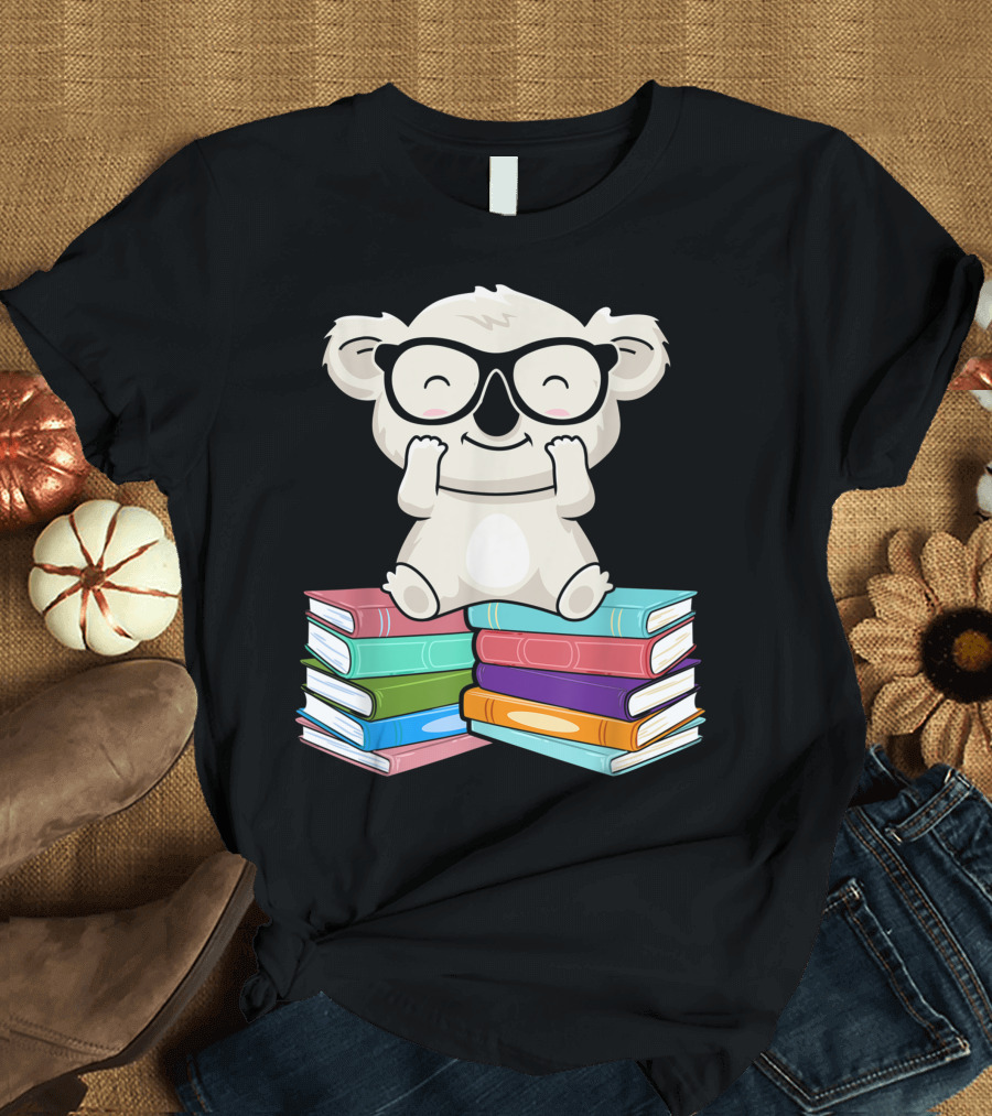 Bookworm Koala Bear Reading Librarian Koala Bear Stacked Books T-Shirt