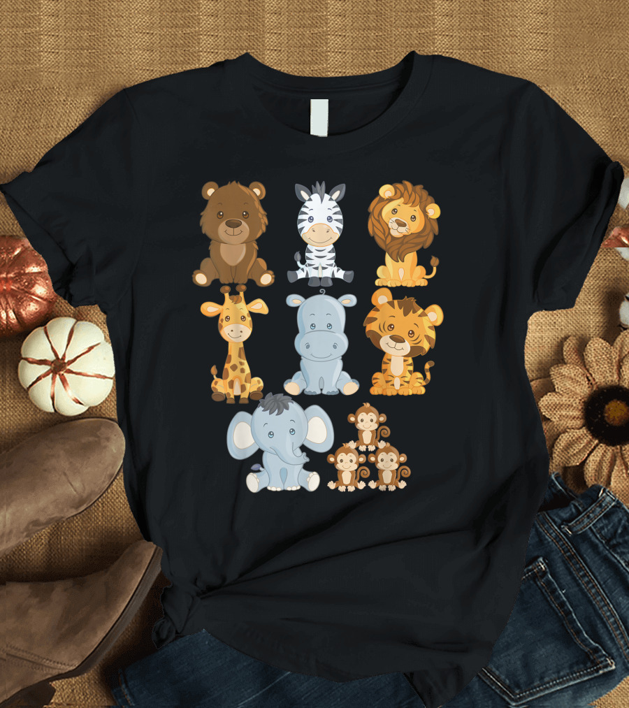 Boys Girls Toddlers Safari Zoo Jungle Animals Bear Zebra Lion Giraffe Hippo Tiger Elephant Monkeys T-Shirt
