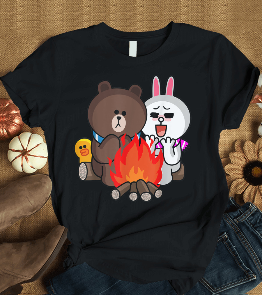 Brown Bear Cony Bunny Rabbit Duck Keep Love Ablaze Valentine Campfire T-Shirt