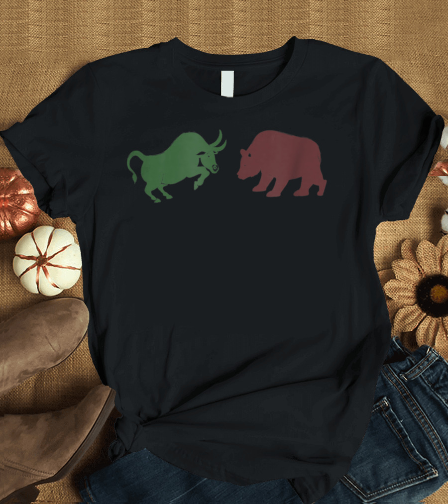 Bull And Bear Stock Market Forex Trader Green Red Contrast T-Shirt