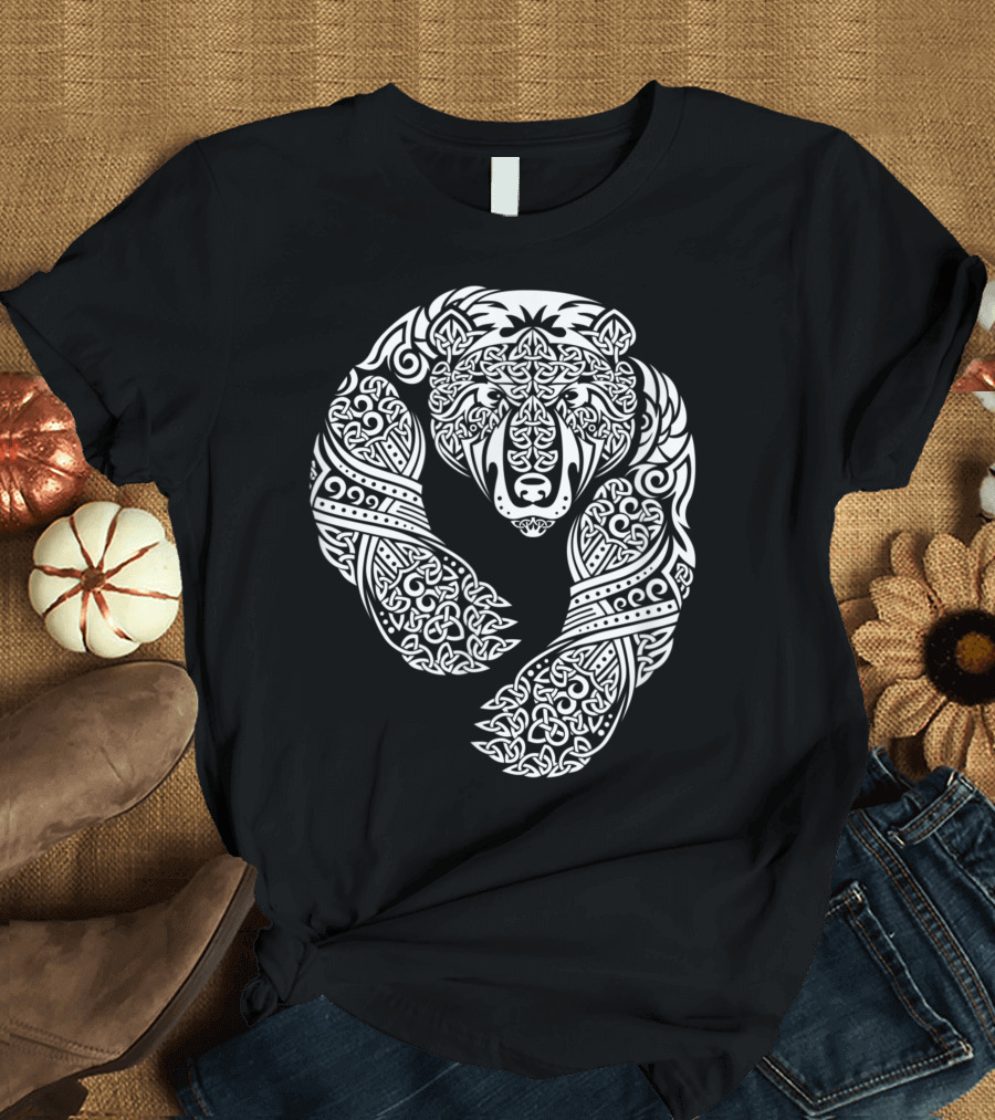 Celtic Knotwork Tribal Tattoo Bear Design Tribal Art Bear T-Shirt