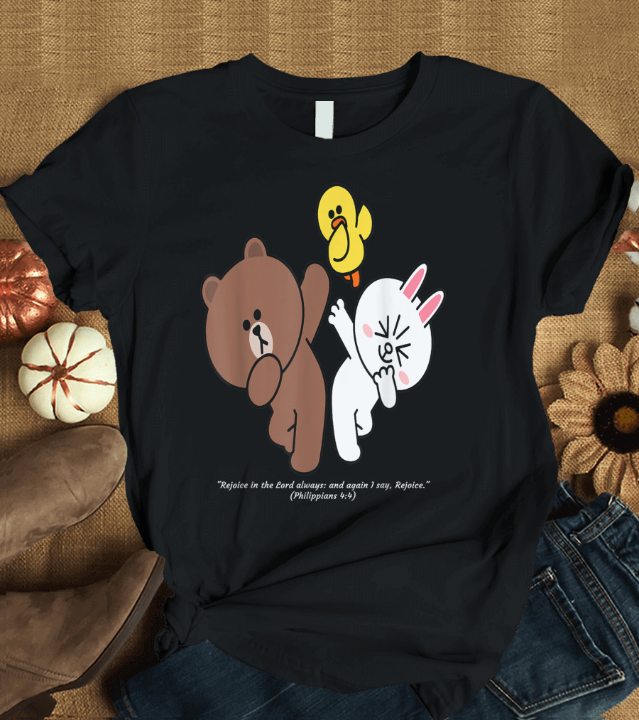 Rejoice in the Lord Always Brown Bear Cony Bunny Dance Philippians 4:4 T-Shirt