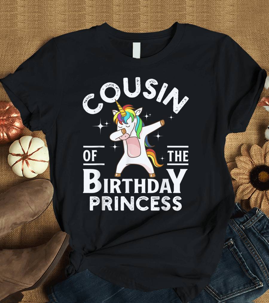 Cousin of the Birthday Princess Unicorn Dabbing with Stars T-Shirt