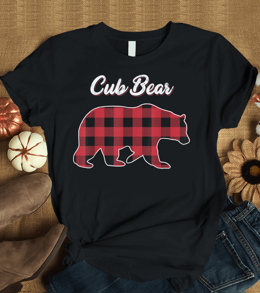 Cub Bear Red Plaid Buffalo Family Christmas T-Shirt