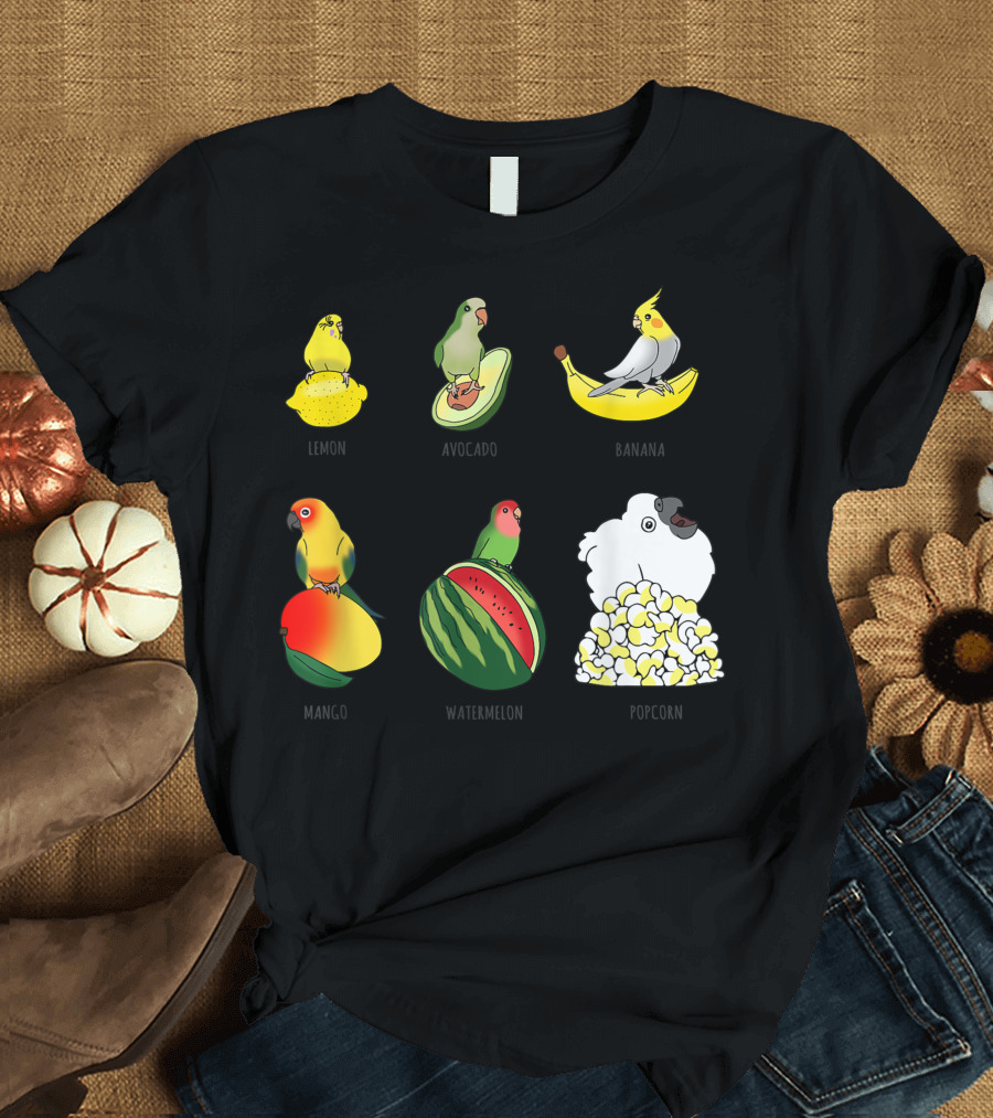 Cute Bird Doodles Birb Memes Pet Owner Parrot Lemon Avocado Banana Mango Watermelon Popcorn T-Shirt