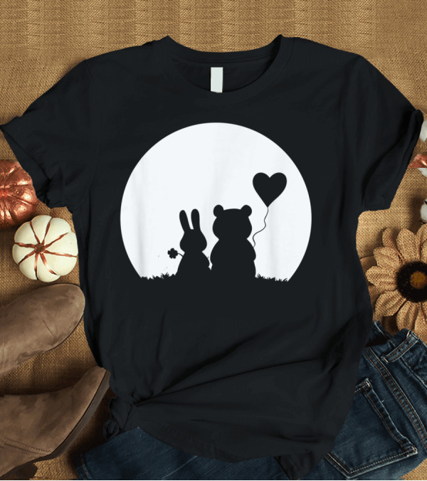 T-Shirt: Cute Bunny Bear Love Couple Valentines Day Rabbit Lover Heart Balloon T-Shirt Cute Bunny Bear Love Couple Valentines Day Rabbit Lover Heart Balloon T-Shirt