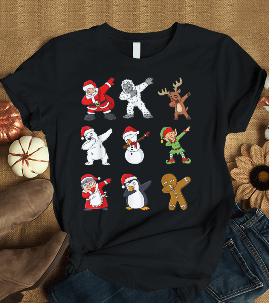 Dabbing Santa Claus Yeti Reindeer Snowman Elf Grandma Penguin Gingerbread Friends T-Shirt