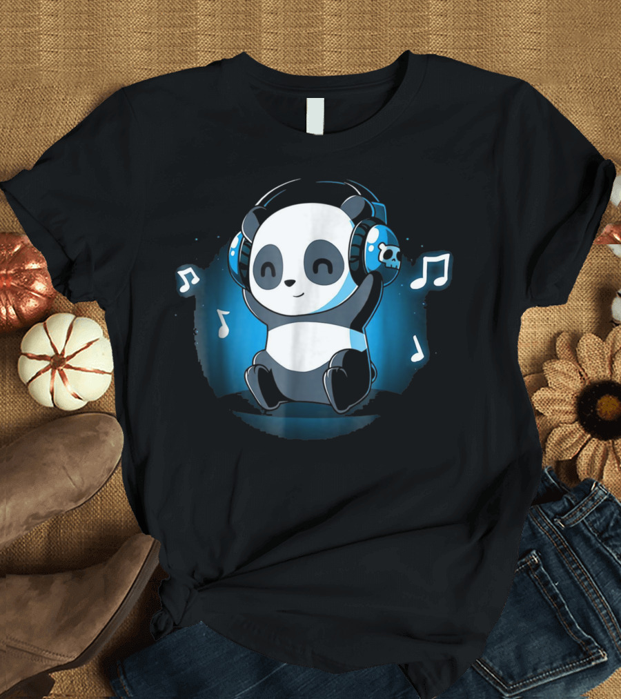 DJ Panda Headphones with Music Notes and Skull T-Shirt