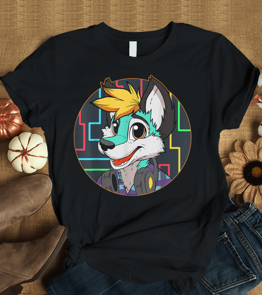 Djing DJ Fox Furry Headphones Tail Ears Cosplay T-Shirt