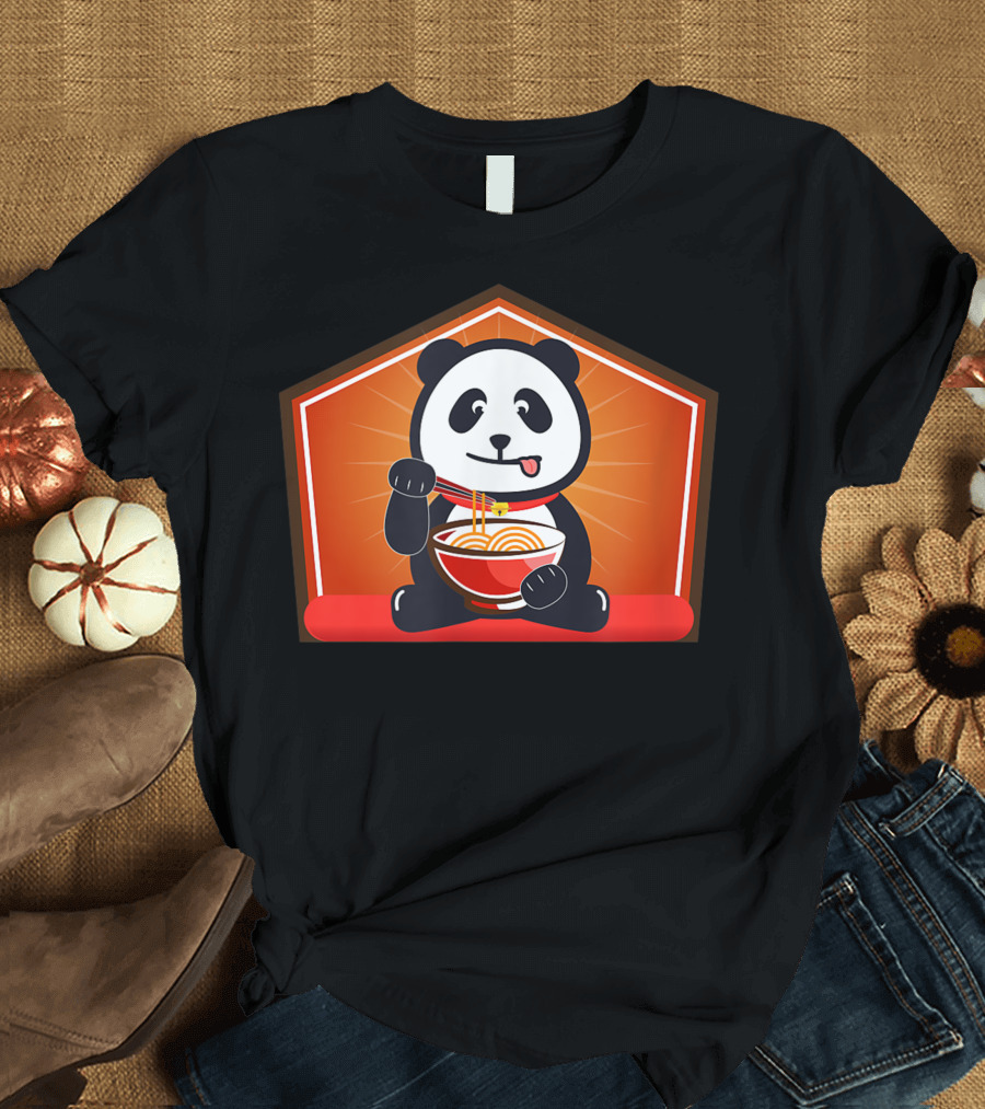 Fortune Panda Cute Panda Bear Eating Chinese Noodles T-Shirt