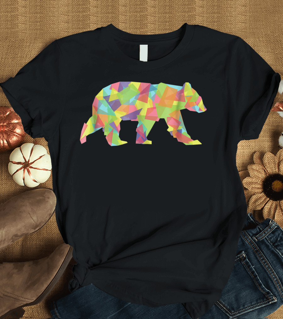 Fractal Geometric Bear in Pastel Crystal Prism Shapes T-Shirt