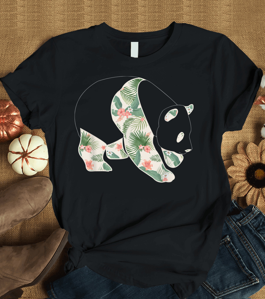 Giant Panda Floral Hawaiian Print T-Shirt
