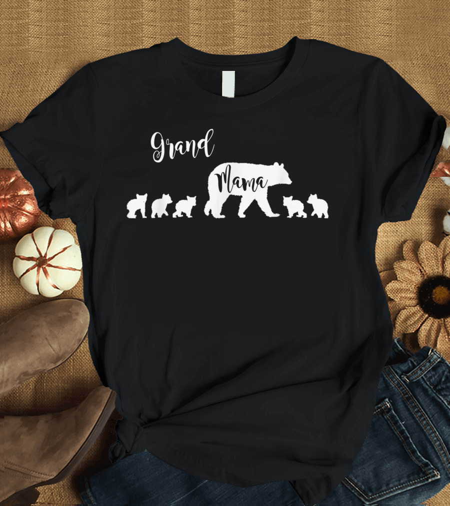 Grand Mama Bear With Five Cubs Grandmother Family Love T-Shirt