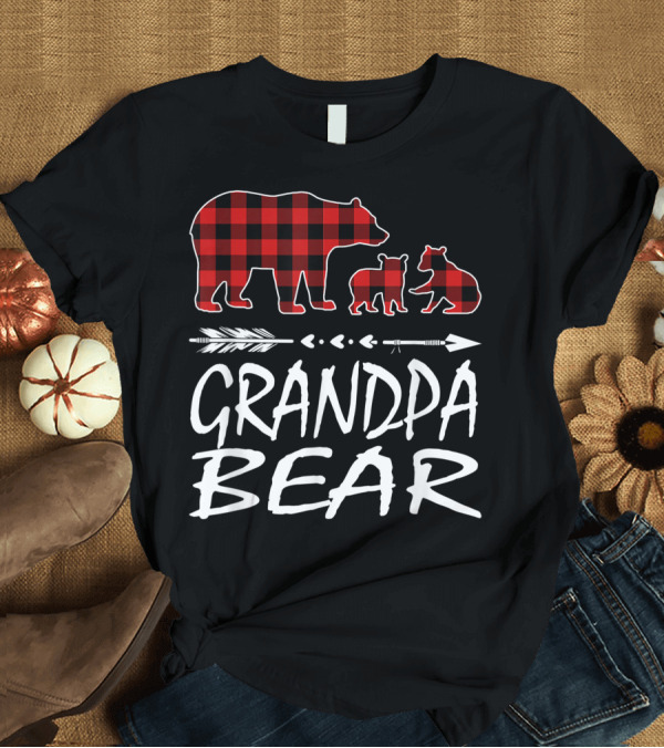 T-Shirt: Grandpa Bear Two Cubs Red Plaid Arrow T-Shirt Grandpa Bear Two Cubs Red Plaid Arrow T-Shirt
