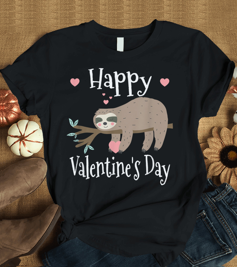 Happy Valentine's Day Sloth Hearts Kid Party T-Shirt