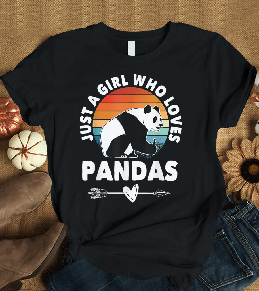 Just A Girl Who Loves Pandas Retro Sunset Heart Arrow T-Shirt